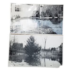 2 Vtg Front Yard Flooding After Storm Original Monochrome Photography Found 1960
